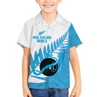 New Zealand Lawn Bowls Prostate Cancer Custom Family Matching Short Sleeve Bodycon Dress and Hawaiian Shirt Aotearoa Maori Silver Fern Blue Ribbon LT14 Son's Shirt Blue - Polynesian Pride
