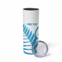 New Zealand Lawn Bowls Prostate Cancer Custom Skinny Tumbler Aotearoa Maori Silver Fern Blue Ribbon - Polynesian Pride