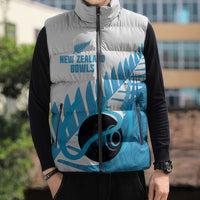 New Zealand Lawn Bowls Prostate Cancer Custom Sleeveless Puffer Jacket Aotearoa Maori Silver Fern Blue Ribbon - Polynesian Pride