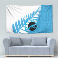 New Zealand Lawn Bowls Prostate Cancer Custom Tapestry Aotearoa Maori Silver Fern Blue Ribbon - Polynesian Pride