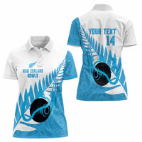 New Zealand Lawn Bowls Prostate Cancer Custom Women Polo Shirt Aotearoa Maori Silver Fern Blue Ribbon - Polynesian Pride