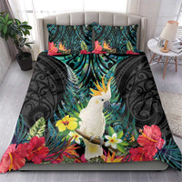 Sulphur-crested Cockatoo New Zealand Bedding Set Paua Shell Aotearoa Maori Tropical Flowers - Polynesian Pride