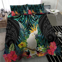 Sulphur-crested Cockatoo New Zealand Bedding Set Paua Shell Aotearoa Maori Tropical Flowers - Polynesian Pride