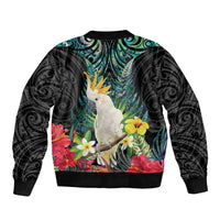 Sulphur-crested Cockatoo New Zealand Bomber Jacket Paua Shell Aotearoa Maori Tropical Flowers - Polynesian Pride