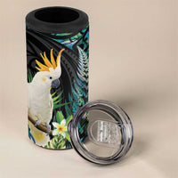 Sulphur-crested Cockatoo New Zealand 4 in 1 Can Cooler Tumbler Paua Shell Aotearoa Maori Tropical Flowers - Polynesian Pride