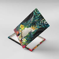Sulphur-crested Cockatoo New Zealand Canvas Wall Art Paua Shell Aotearoa Maori Tropical Flowers - Polynesian Pride