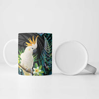 Sulphur-crested Cockatoo New Zealand Ceramic Mug Paua Shell Aotearoa Maori Tropical Flowers - Polynesian Pride