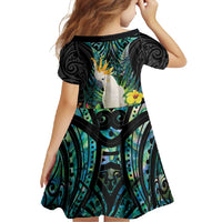 Sulphur-crested Cockatoo New Zealand Family Matching Long Sleeve Bodycon Dress and Hawaiian Shirt Paua Shell Aotearoa Maori Tropical Flowers - Polynesian Pride