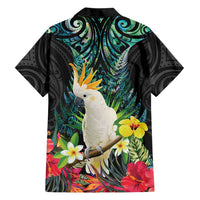 Sulphur-crested Cockatoo New Zealand Family Matching Long Sleeve Bodycon Dress and Hawaiian Shirt Paua Shell Aotearoa Maori Tropical Flowers LT14 - Polynesian Pride