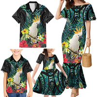 Sulphur-crested Cockatoo New Zealand Family Matching Mermaid Dress and Hawaiian Shirt Paua Shell Aotearoa Maori Tropical Flowers - Polynesian Pride