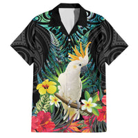 Sulphur-crested Cockatoo New Zealand Family Matching Summer Maxi Dress and Hawaiian Shirt Paua Shell Aotearoa Maori Tropical Flowers - Polynesian Pride