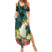 Sulphur-crested Cockatoo New Zealand Family Matching Summer Maxi Dress and Hawaiian Shirt Paua Shell Aotearoa Maori Tropical Flowers - Polynesian Pride