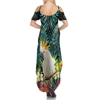 Sulphur-crested Cockatoo New Zealand Family Matching Summer Maxi Dress and Hawaiian Shirt Paua Shell Aotearoa Maori Tropical Flowers - Polynesian Pride