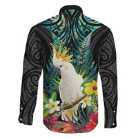 Sulphur-crested Cockatoo New Zealand Family Matching Tank Maxi Dress and Hawaiian Shirt Paua Shell Aotearoa Maori Tropical Flowers LT14 - Polynesian Pride