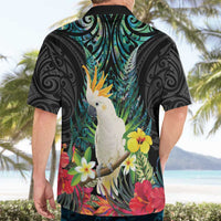 Sulphur-crested Cockatoo New Zealand Hawaiian Shirt Paua Shell Aotearoa Maori Tropical Flowers - Polynesian Pride