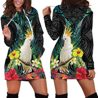 Sulphur-crested Cockatoo New Zealand Hoodie Dress Paua Shell Aotearoa Maori Tropical Flowers - Polynesian Pride