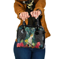 Sulphur-crested Cockatoo New Zealand Shoulder Handbag Paua Shell Aotearoa Maori Tropical Flowers - Polynesian Pride