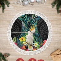 Sulphur-crested Cockatoo New Zealand Tree Skirt Paua Shell Aotearoa Maori Tropical Flowers - Polynesian Pride