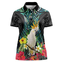 Sulphur-crested Cockatoo New Zealand Women Polo Shirt Paua Shell Aotearoa Maori Tropical Flowers - Polynesian Pride