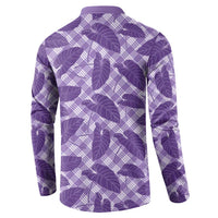 Purple Hawaii Kalo Palaka Motifs Button Sweatshirt Hawaiian Taro Leaves Elegant Vibes - Polynesian Pride