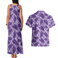 Purple Hawaii Kalo Palaka Motifs Couples Matching Tank Maxi Dress and Hawaiian Shirt Hawaiian Taro Leaves Elegant Vibes - Polynesian Pride