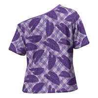 Purple Hawaii Kalo Palaka Motifs Cross Shoulder Shirt Hawaiian Taro Leaves Elegant Vibes - Polynesian Pride