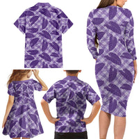 Purple Hawaii Kalo Palaka Motifs Family Matching Long Sleeve Bodycon Dress and Hawaiian Shirt Hawaiian Taro Leaves Elegant Vibes - Polynesian Pride