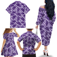 Purple Hawaii Kalo Palaka Motifs Family Matching Off The Shoulder Long Sleeve Dress and Hawaiian Shirt Hawaiian Taro Leaves Elegant Vibes - Polynesian Pride