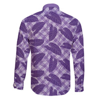 Purple Hawaii Kalo Palaka Motifs Family Matching Off The Shoulder Long Sleeve Dress and Hawaiian Shirt Hawaiian Taro Leaves Elegant Vibes - Polynesian Pride