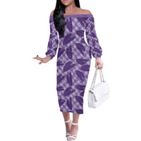 Purple Hawaii Kalo Palaka Motifs Family Matching Off The Shoulder Long Sleeve Dress and Hawaiian Shirt Hawaiian Taro Leaves Elegant Vibes - Polynesian Pride