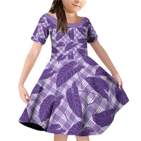 Purple Hawaii Kalo Palaka Motifs Family Matching Off Shoulder Short Dress and Hawaiian Shirt Hawaiian Taro Leaves Elegant Vibes - Polynesian Pride