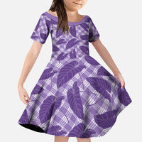 Purple Hawaii Kalo Palaka Motifs Family Matching Short Sleeve Bodycon Dress and Hawaiian Shirt Hawaiian Taro Leaves Elegant Vibes - Polynesian Pride