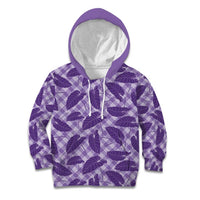 Purple Hawaii Kalo Palaka Motifs Kid Hoodie Hawaiian Taro Leaves Elegant Vibes - Polynesian Pride