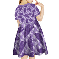 Purple Hawaii Kalo Palaka Motifs Kid Short Sleeve Dress Hawaiian Taro Leaves Elegant Vibes - Polynesian Pride