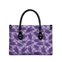 Purple Hawaii Kalo Palaka Motifs Leather Bag Hawaiian Taro Leaves Elegant Vibes - Polynesian Pride