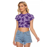 Purple Hawaii Kalo Palaka Motifs Raglan Cropped T Shirt Hawaiian Taro Leaves Elegant Vibes - Polynesian Pride