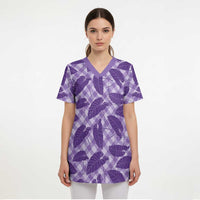 Purple Hawaii Kalo Palaka Motifs Scrub Top Hawaiian Taro Leaves Elegant Vibes - Polynesian Pride
