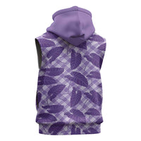 Purple Hawaii Kalo Palaka Motifs Sleeveless Zip Hoodie Hawaiian Taro Leaves Elegant Vibes - Polynesian Pride