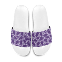 Purple Hawaii Kalo Palaka Motifs Slide Sandals Hawaiian Taro Leaves Elegant Vibes - Polynesian Pride
