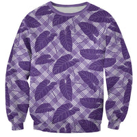 Purple Hawaii Kalo Palaka Motifs Sweatshirt Hawaiian Taro Leaves Elegant Vibes - Polynesian Pride