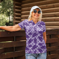 Purple Hawaii Kalo Palaka Motifs Women Polo Shirt Hawaiian Taro Leaves Elegant Vibes - Polynesian Pride