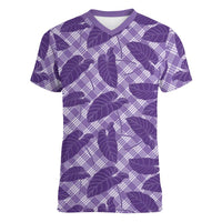 Purple Hawaii Kalo Palaka Motifs Women V-Neck T-Shirt Hawaiian Taro Leaves Elegant Vibes - Polynesian Pride