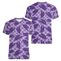 Purple Hawaii Kalo Palaka Motifs Women V-Neck T-Shirt Hawaiian Taro Leaves Elegant Vibes - Polynesian Pride