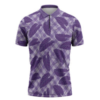 Purple Hawaii Kalo Palaka Motifs Zipper Polo Shirt Hawaiian Taro Leaves Elegant Vibes - Polynesian Pride