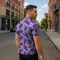 Purple Hawaii Kalo Palaka Motifs Zipper Polo Shirt Hawaiian Taro Leaves Elegant Vibes - Polynesian Pride