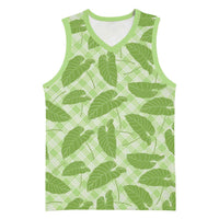 Green Hawaii Kalo Palaka Motifs Basketball Jersey Hawaiian Taro Leaves Elegant Vibes - Polynesian Pride