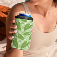 Green Hawaii Kalo Palaka Motifs 4 in 1 Can Cooler Tumbler Hawaiian Taro Leaves Elegant Vibes - Polynesian Pride