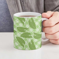 Green Hawaii Kalo Palaka Motifs Ceramic Mug Hawaiian Taro Leaves Elegant Vibes - Polynesian Pride