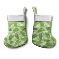 Green Hawaii Kalo Palaka Motifs Christmas Stocking Hawaiian Taro Leaves Elegant Vibes - Polynesian Pride