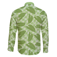 Green Hawaii Kalo Palaka Motifs Family Matching Long Sleeve Bodycon Dress and Hawaiian Shirt Hawaiian Taro Leaves Elegant Vibes - Polynesian Pride